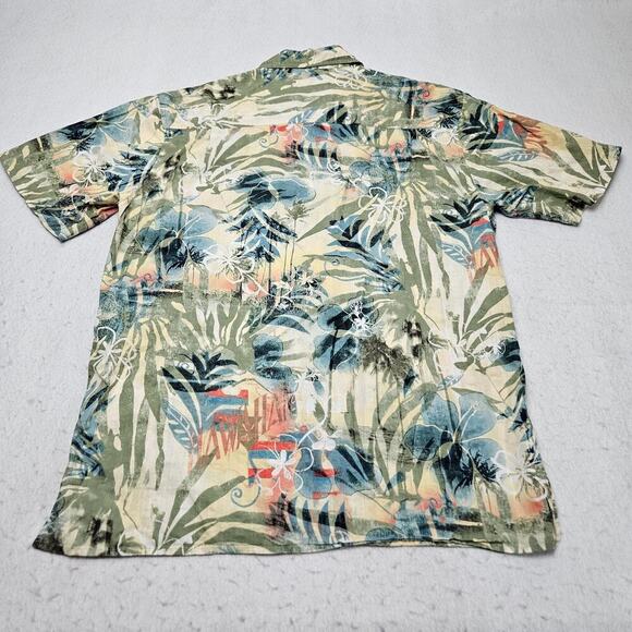 Hawaiian Shirt XLT Blue Green Cream Aloha Territory Ahead Tropical Palms Floral - Picture 3 of 5